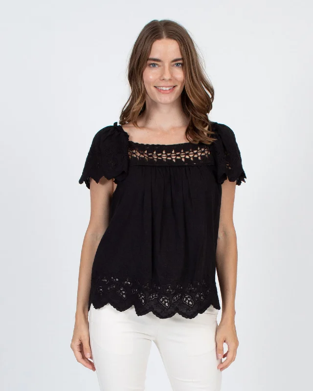 Short Sleeve Crochet Embroidered Blouse Casual Relaxed Blouse