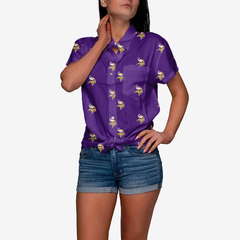 Minnesota Vikings Logo Blast Womens Button Up Shirt-- Satin Blend Silk Blend Wool Blend Minnesota Vikings Logo Blast Womens Button Up Shirt-- Satin Blend Silk Blend Wool Blend