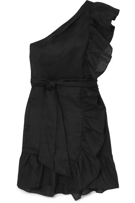 Teller one-shoulder ruffled linen mini dress Chic Puff Sleeve Mini Dress
