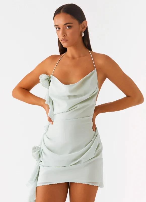 Diedre Rose Strappy Mini Dress - Sage Chic Pleated Mini Dress