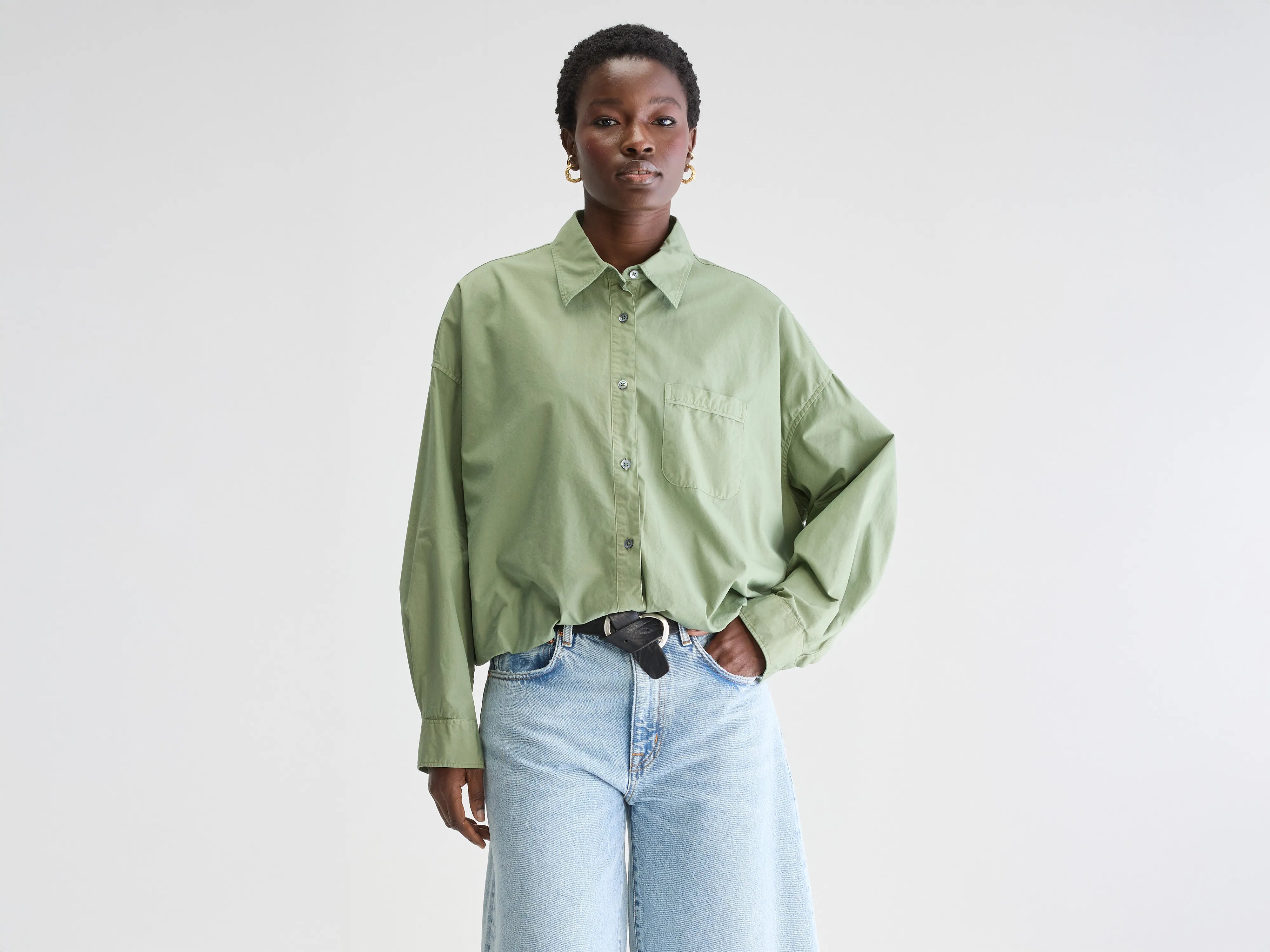 Graham cropped poplin shirt (251 / W / SAUGE)-- Jersey Fabric Tulle Fabric Batik Fabric Graham cropped poplin shirt (251 / W / SAUGE)-- Jersey Fabric Tulle Fabric Batik Fabric