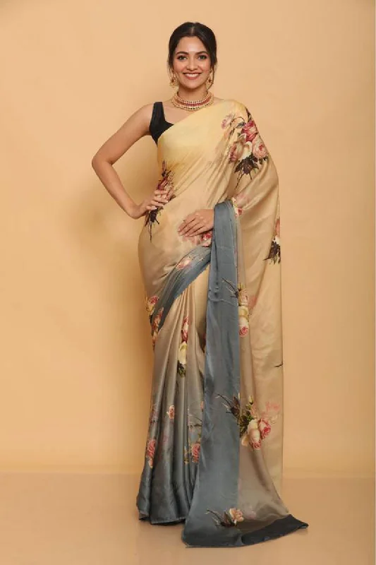 Sonakshi Cream Digital Printed Pure Japan Satin Saree with Blouse Sweetheart Neck Blouse Sonakshi Cream Digital Printed Pure Japan Satin Saree with Blouse Sweetheart Neck Blouse