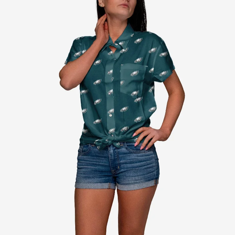 Philadelphia Eagles Logo Blast Womens Button Up Shirt-- Rayon Velvet Corduroy