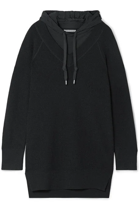 Hooded layered wool and cotton-blend jersey mini dress Cozy Knitted Mini Dress