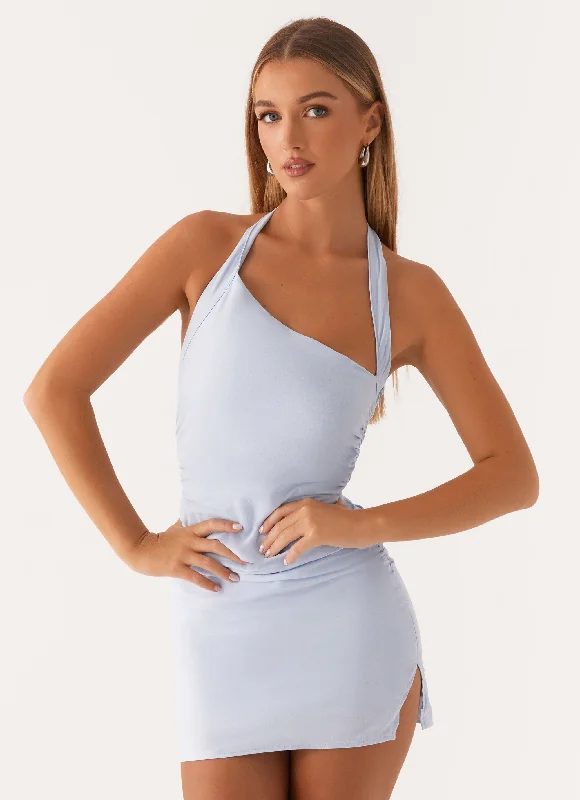 Annalissa Linen Mini Dress - Blue Cozy Sweater Mini Dress