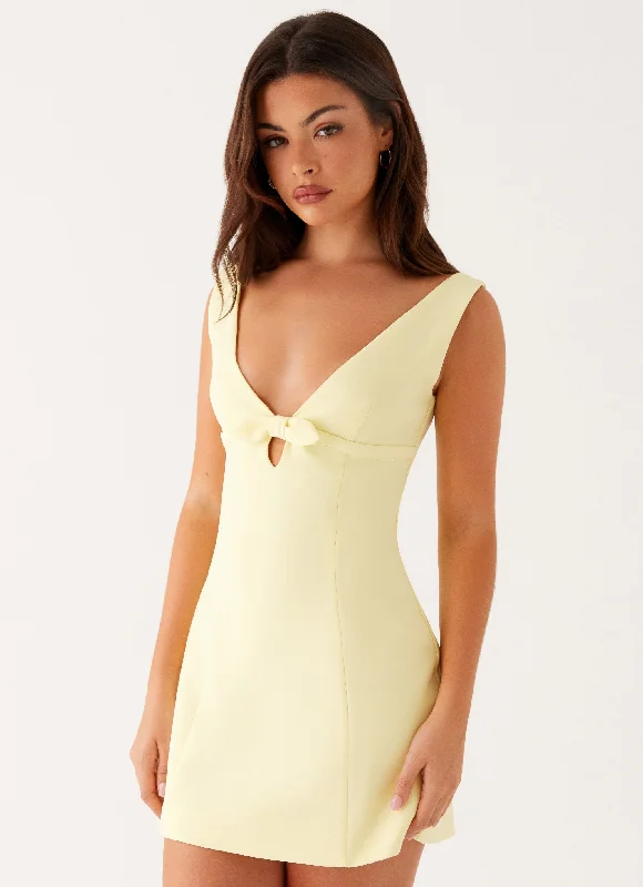 Caitlin Mini Dress - Yellow Casual Button-Up Mini Dress
