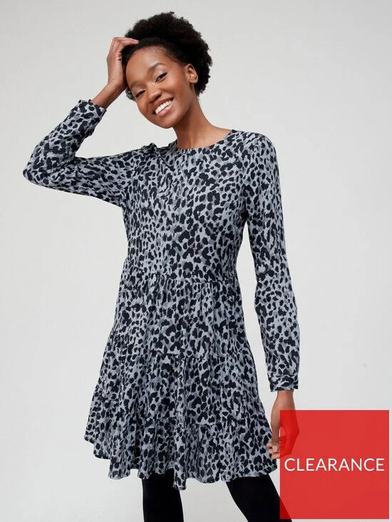 Tiered Mini Dress  Animal Print UK Size  8  ****V519 Cozy Ruched Mini Dress