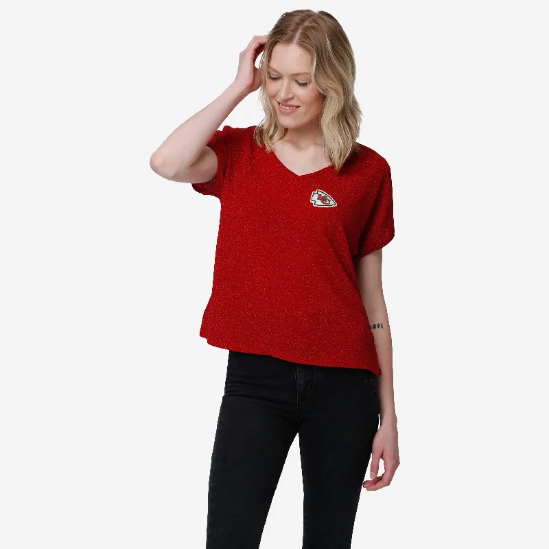 Kansas City Chiefs Womens Gametime Glitter V-Neck T-Shirt-- Fashionable Trendy Casual Kansas City Chiefs Womens Gametime Glitter V-Neck T-Shirt-- Fashionable Trendy Casual