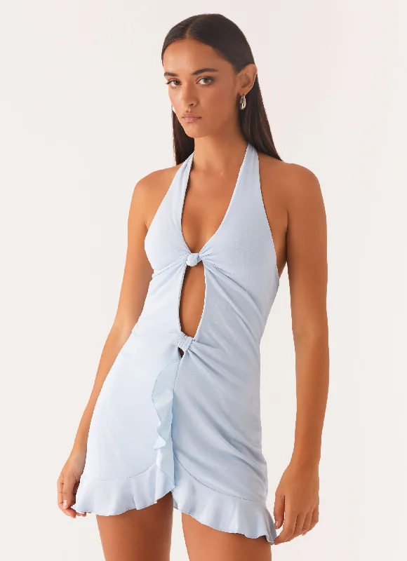 Colette Mini Dress - Pastel Blue Elegant Silk Mini Dress