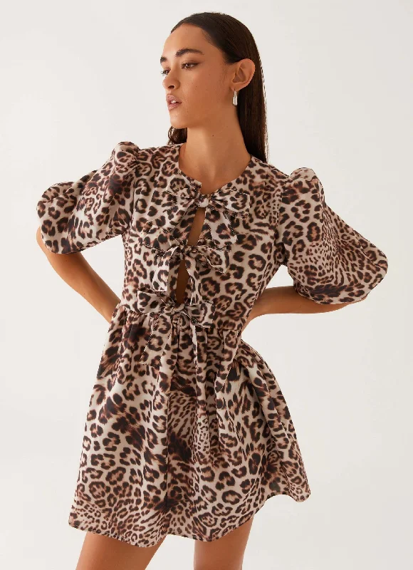 Western Wind Tie Mini Dress - Leopard Comfortable Linen Mini Dress
