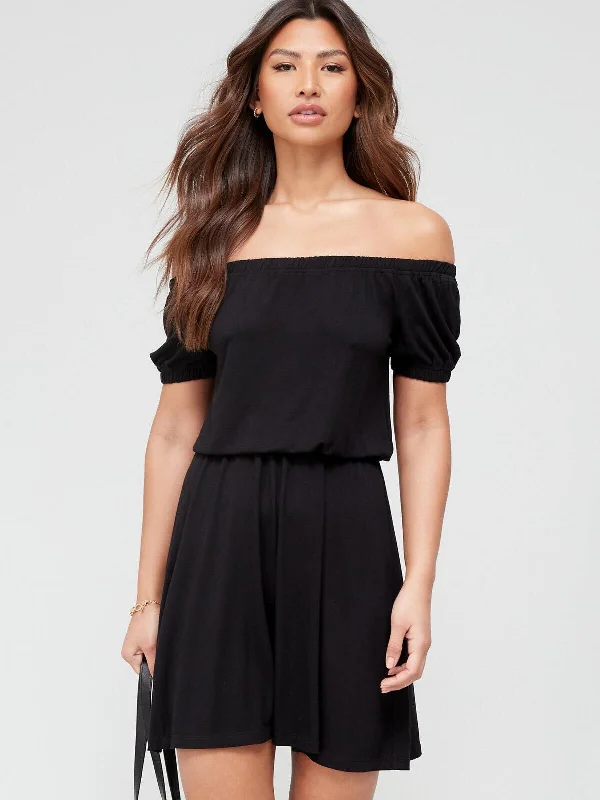 Bardot Frill Mini Dress - Black Size 12 **** V514 Fashionable Pleated Mini Dress