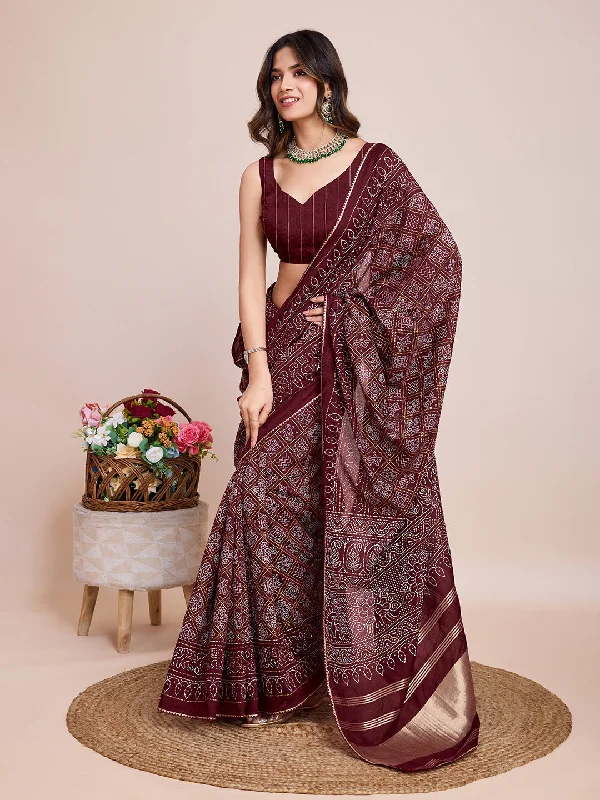 NOZ2TOZ Women's Party Wear Jari Weaving Pallu Semi Cotton Saree With Unstitched Blouse - Maroon Sleeveless Summer Blouse NOZ2TOZ Women's Party Wear Jari Weaving Pallu Semi Cotton Saree With Unstitched Blouse - Maroon Sleeveless Summer Blouse