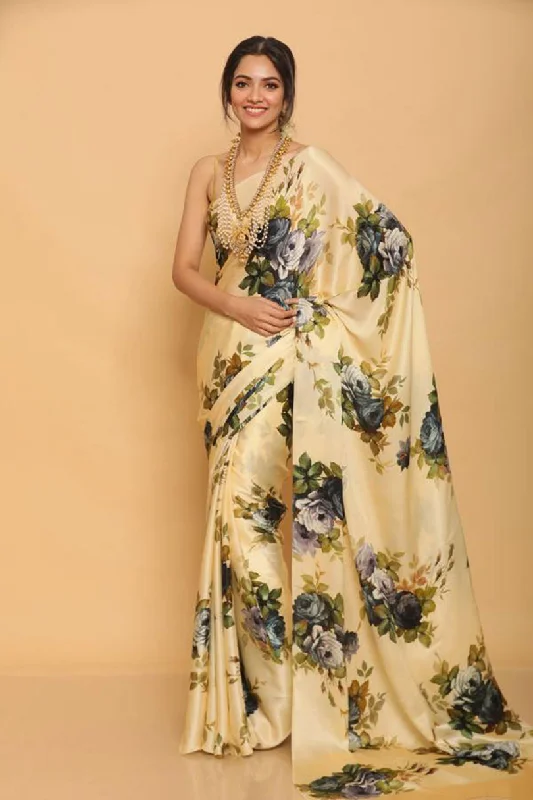 Sonakshi Cream Digital Printed Pure Japan Satin Saree with Blouse Sheer Sleeve Blouse Sonakshi Cream Digital Printed Pure Japan Satin Saree with Blouse Sheer Sleeve Blouse