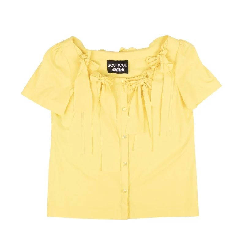BOUTIQUE MOSCHINO Yellow Bow Accented Show Sleeve Blouse Playful Puff Blouse
