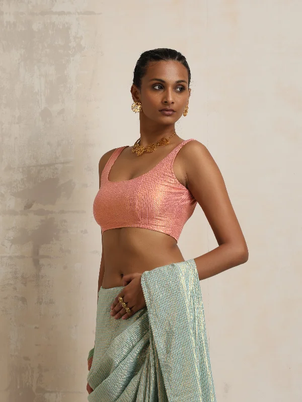 trueBrowns Peach Gold Metallic Blouse Sheer Mesh Blouse