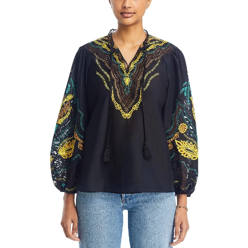 k Womens Silk Blend Ladder Stitch Blouse Drape Neck Blouse