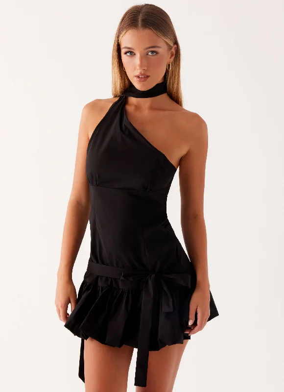 Belina Scarf Mini Dress - Black Comfortable Fit-and-Flare Mini Dress