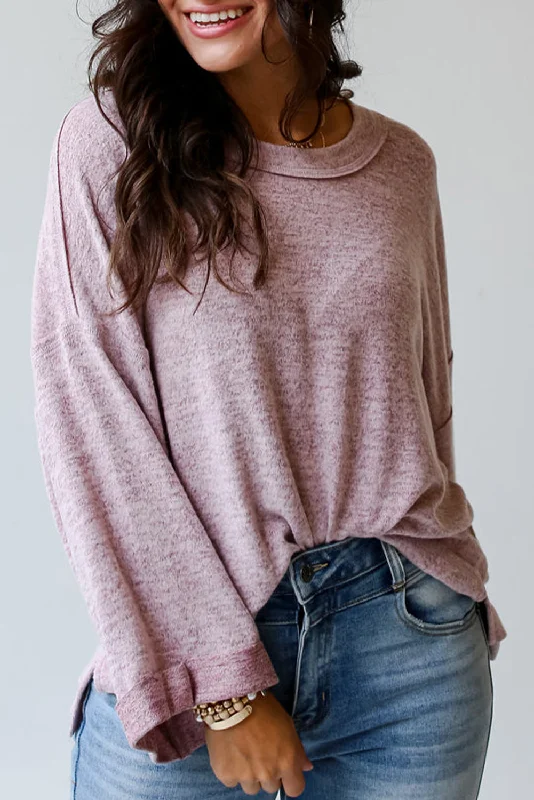 Orchid Petal Exposed Seam Drop Shoulder Wide Long Sleeve T Shirt-- Machine Wash Dry Clean Hand Wash Orchid Petal Exposed Seam Drop Shoulder Wide Long Sleeve T Shirt-- Machine Wash Dry Clean Hand Wash
