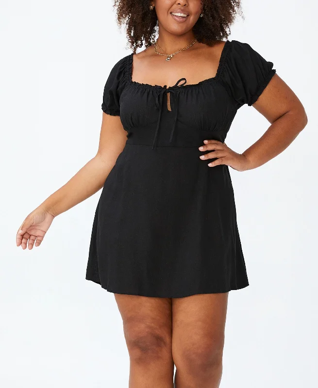 Plus Size Trendy Milly Sweetheart Puff Sleeve Mini Dress Casual High-Waist Mini Dress