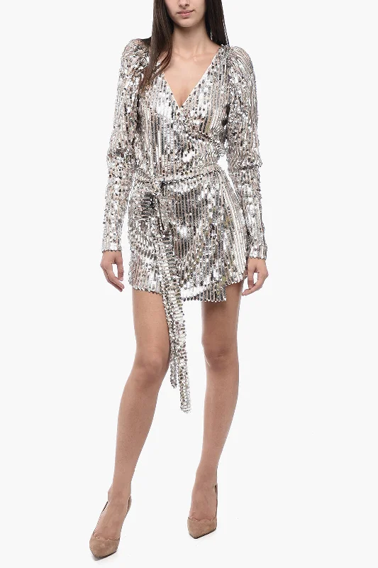 Rotate Sequined Wrap Mini Dress Chic Mini Dress with V-Neck