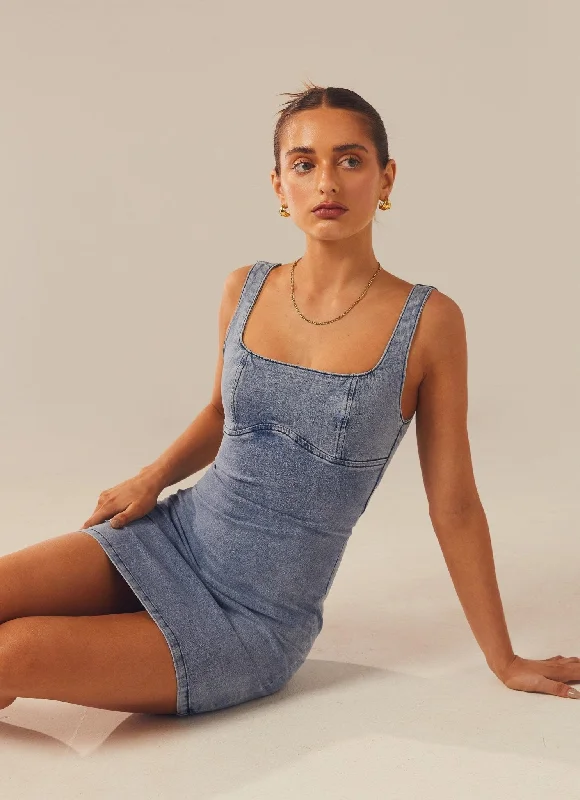 Alessia Denim Mini Dress - Blue Denim Cozy Jersey Mini Dress
