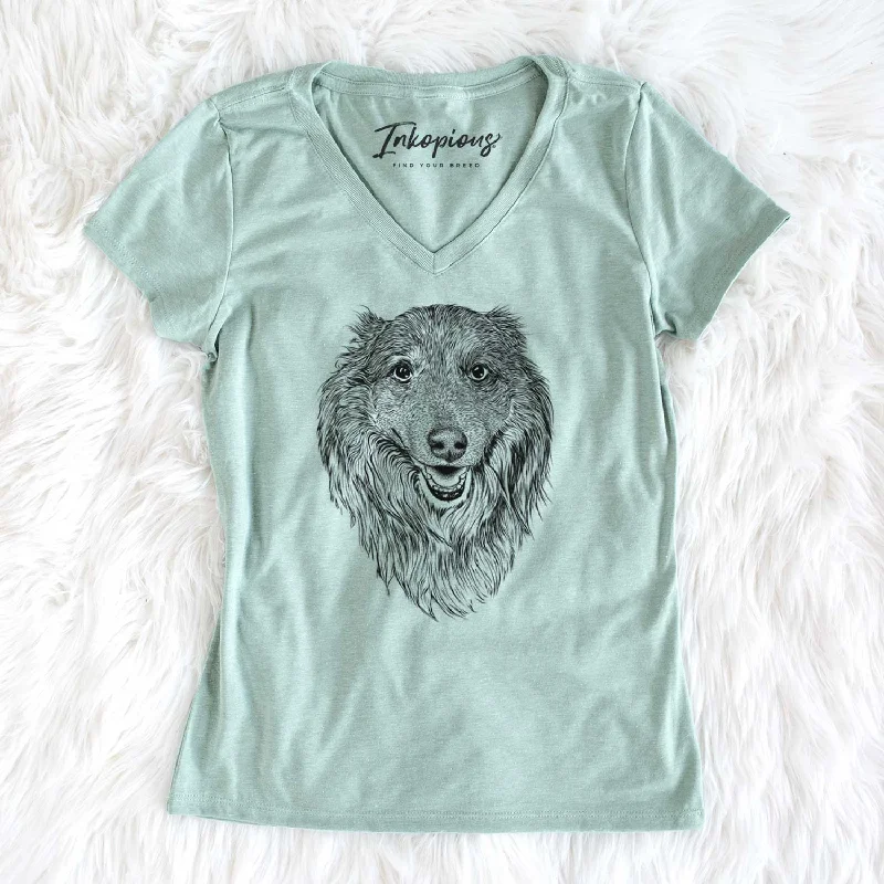 Bare Addie the Collie Mix - Women's V-neck Shirt-- Graphic T-Shirt Round Neck Polyester Bare Addie the Collie Mix - Women's V-neck Shirt-- Graphic T-Shirt Round Neck Polyester