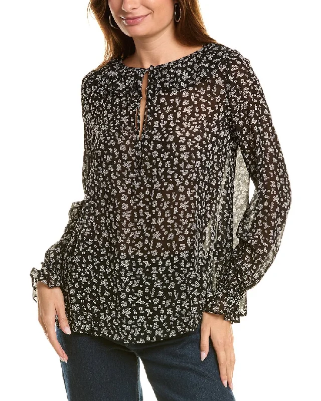 The Kooples Tie Neck Blouse Embroidered Cotton Blouse
