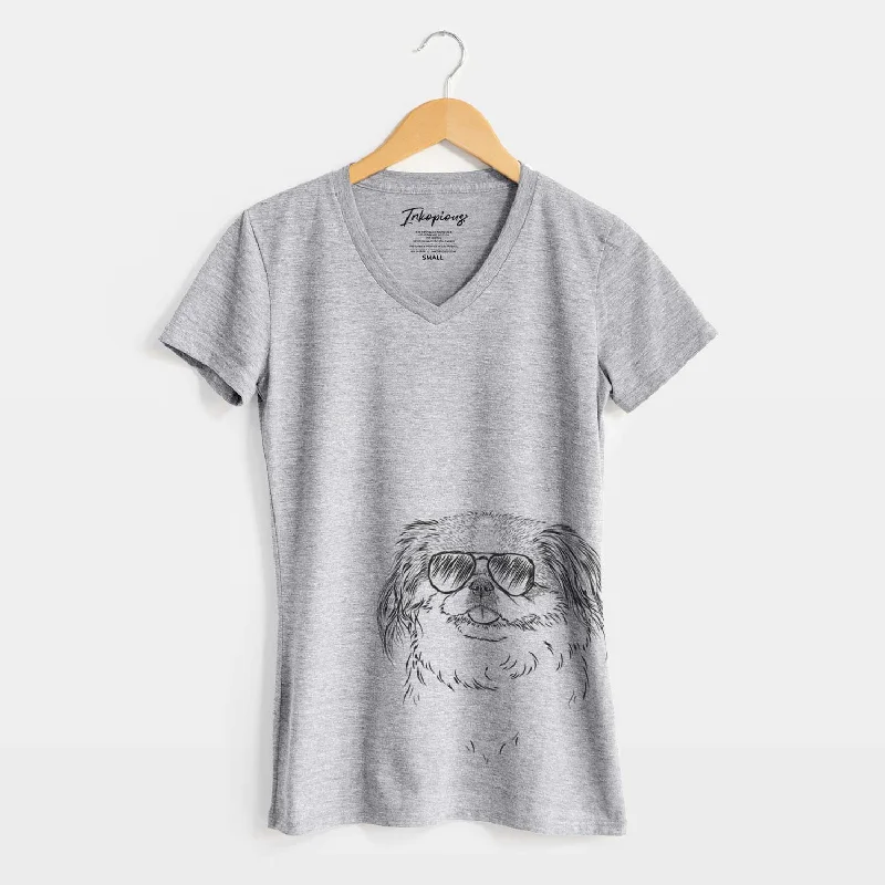 Aviator Abra Bean the Pekingese - Women's V-neck Shirt-- Asymmetrical Pockets Print