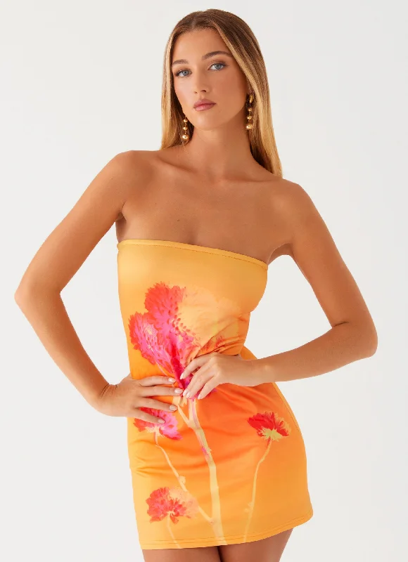 Caroline Mini Dress - Orange Floral Trendy Floral Mini Dress