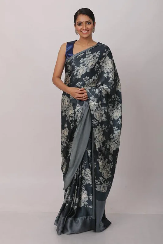 Sonakshi Black Digital Printed Pure Japan Satin Saree with Blouse Lightweight Floral Blouse Sonakshi Black Digital Printed Pure Japan Satin Saree with Blouse Lightweight Floral Blouse