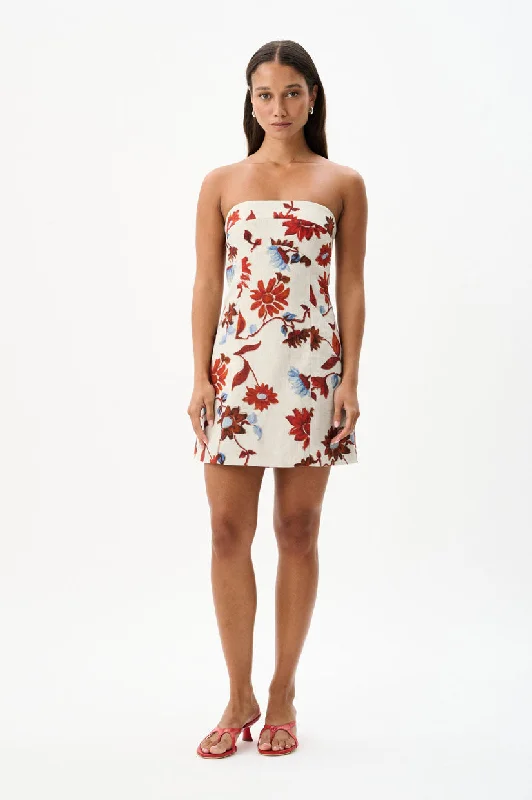 Roame Alba Mini Dress - Cactus Bloom Sand Elegant Silk Mini Dress
