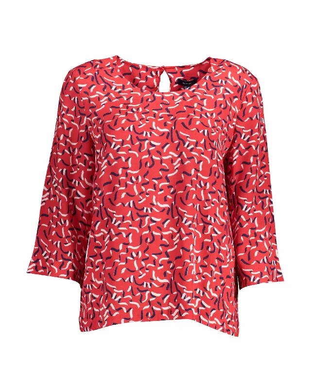 Gant  Women's Abstract Print Blouse - Red Sheer Sleeve Blouse