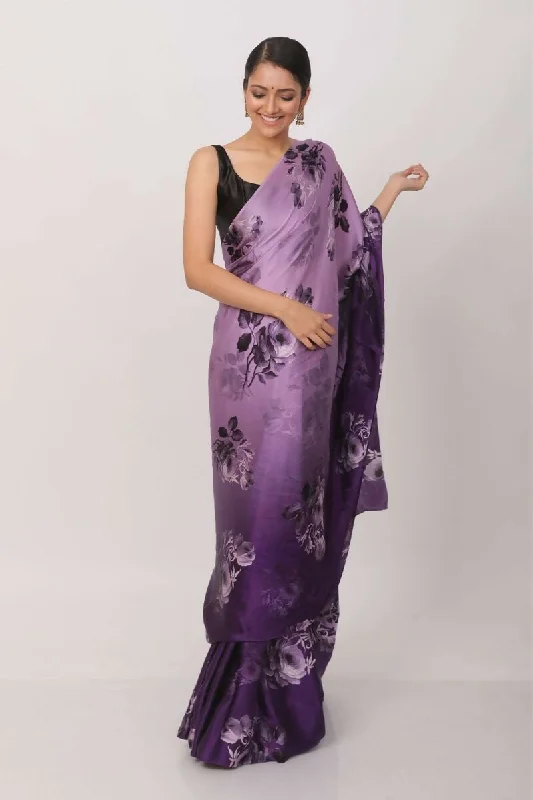 Sonakshi Purple Digital Printed Pure Japan Satin Saree with Blouse Pleated Collar Blouse Sonakshi Purple Digital Printed Pure Japan Satin Saree with Blouse Pleated Collar Blouse