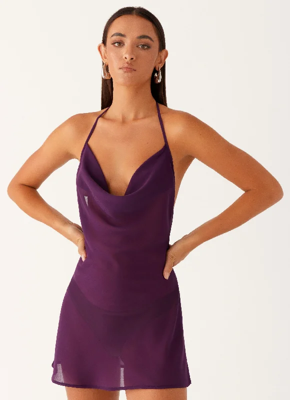 Fantasy Mini Dress - Mulberry Fashionable Pleated Mini Dress