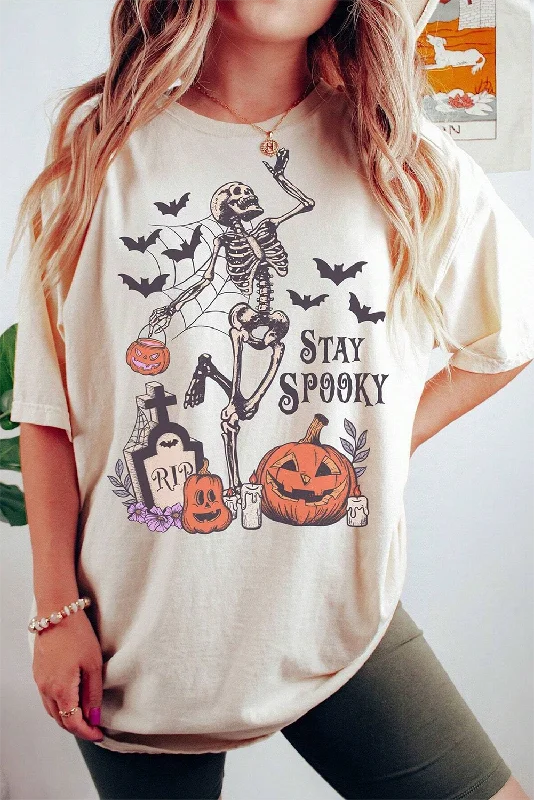 White Skull Pumpkin Face STAY SPOOKY Graphic Halloween T Shirt-- Sequined Glittery Shiny White Skull Pumpkin Face STAY SPOOKY Graphic Halloween T Shirt-- Sequined Glittery Shiny