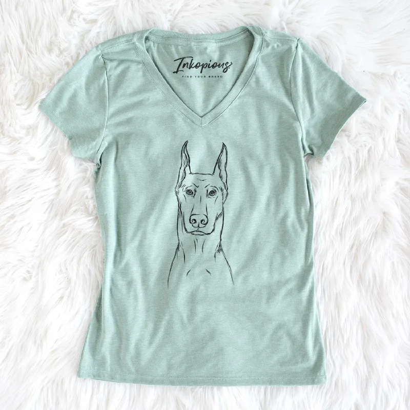 Bare Ace the Doberman Pinscher - Women's V-neck Shirt-- Collared T-Shirt Boat Neck A-Line Bare Ace the Doberman Pinscher - Women's V-neck Shirt-- Collared T-Shirt Boat Neck A-Line