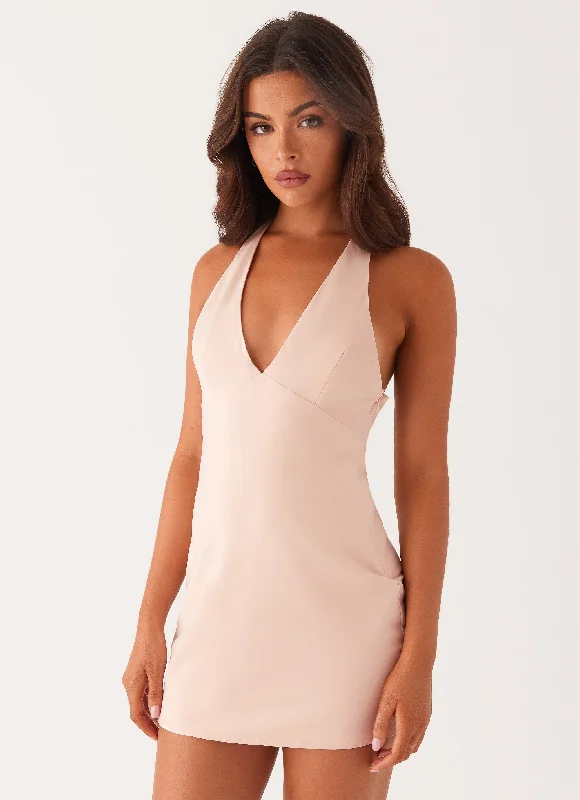 Angie Mini Dress - Baby Pink Cozy Wraparound Mini Dress
