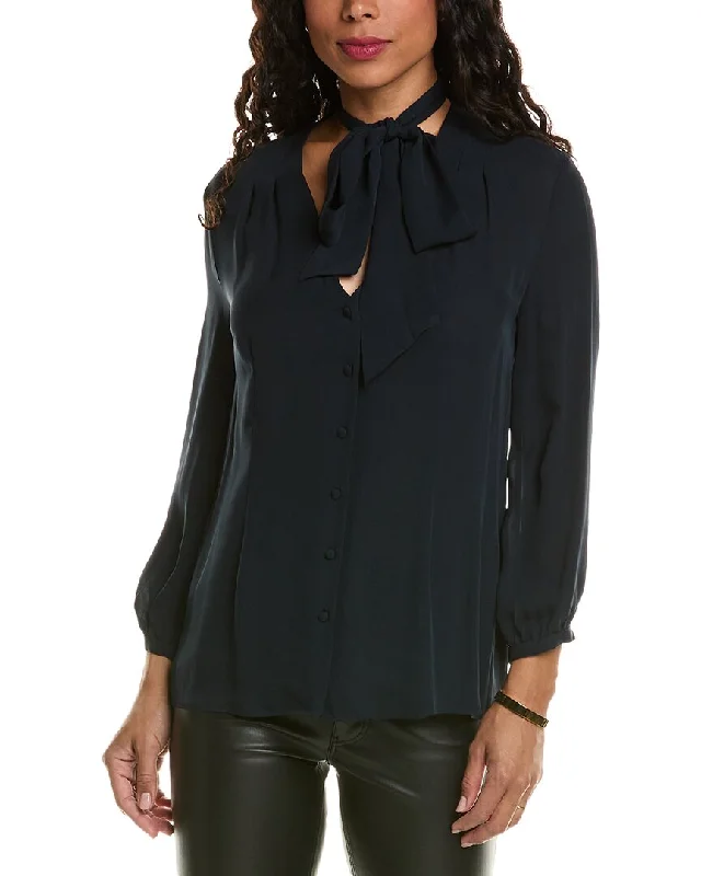 Elie Tahari Silk Scarf Blouse Drape Neck Blouse