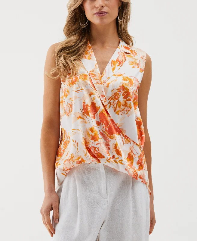 Petite Floral Print Cross Front Blouse Puff Sleeve Blouse