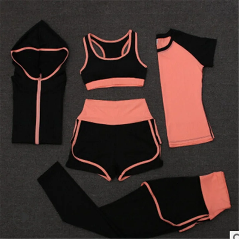 High waist pants+shorts+bra+t shirt+coats women sportswear 5PCS set outdoor running quick dry yoga clothing fitness gym sets-- Cashmere Blend Cotton Blend Poly Blend High waist pants+shorts+bra+t shirt+coats women sportswear 5PCS set outdoor running quick dry yoga clothing fitness gym sets-- Cashmere Blend Cotton Blend Poly Blend