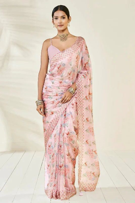 Sonakshi Baby Pink Embroidery with Digital Printed Pure Chinon Designer Saree with Blouse Side Tie Blouse Sonakshi Baby Pink Embroidery with Digital Printed Pure Chinon Designer Saree with Blouse Side Tie Blouse