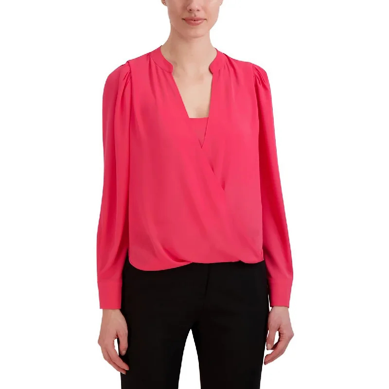 Womens Faux Wap Office Blouse Classic Minimalist Blouse