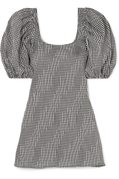 Famous ruched gingham cotton-blend poplin mini dress Comfortable Ruffle Mini Dress