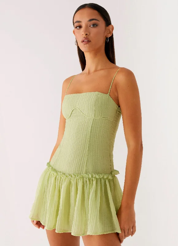 Bambini Mini Dress - Green Fashionable Off-Shoulder Mini Dress