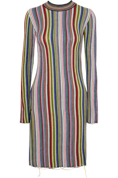 Striped crocheted merino wool mini dress Comfortable Casual Mini Dress