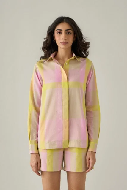 Madras Boxy Shirt-- Handmade Hand-knitted Hand-woven