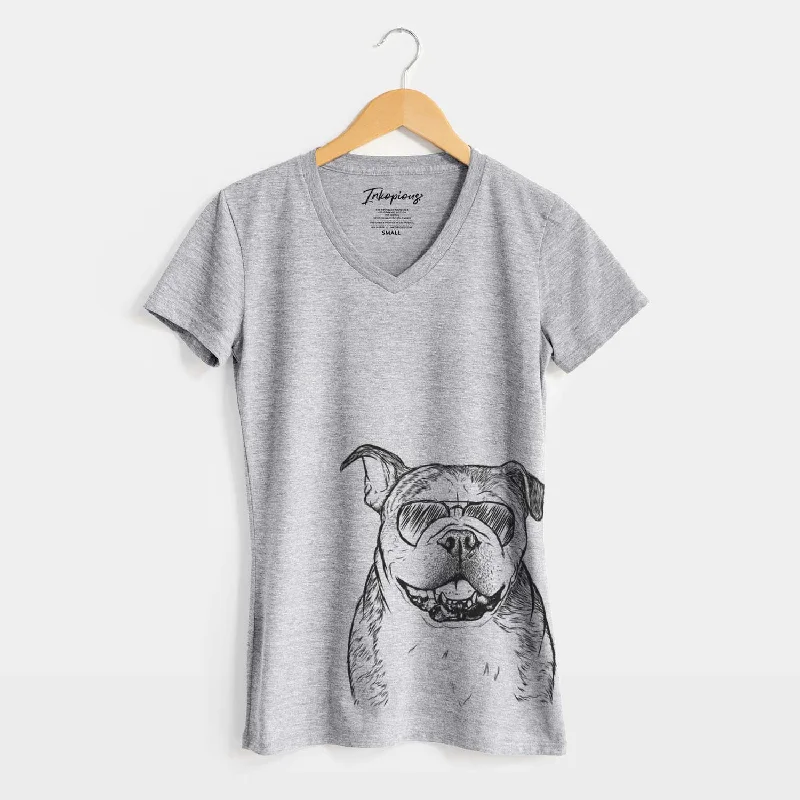 Aviator Agatha the Boston Bulldog - Women's V-neck Shirt-- Hooded Caped Shawl Collar Aviator Agatha the Boston Bulldog - Women's V-neck Shirt-- Hooded Caped Shawl Collar