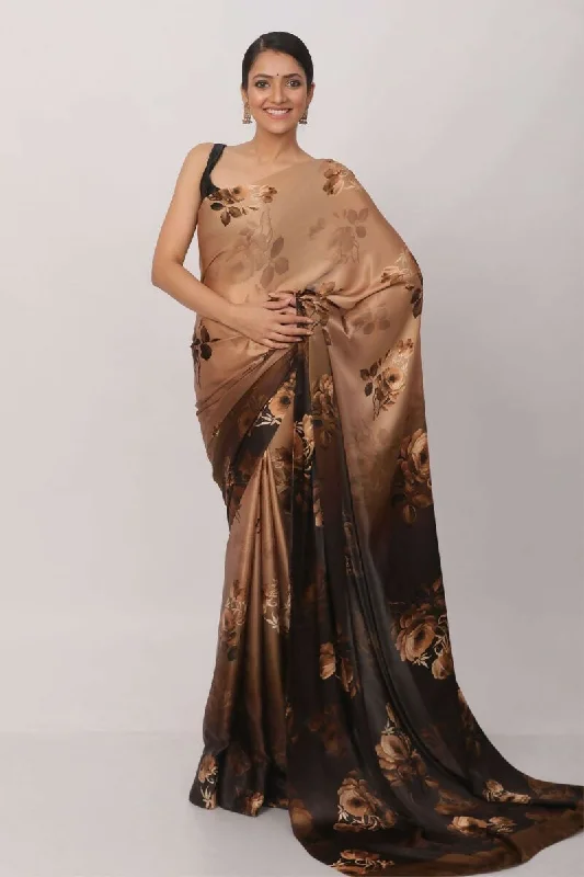 Sonakshi Coffee Digital Printed Pure Japan Satin Saree with Blouse Stylish Wrap Blouse Sonakshi Coffee Digital Printed Pure Japan Satin Saree with Blouse Stylish Wrap Blouse