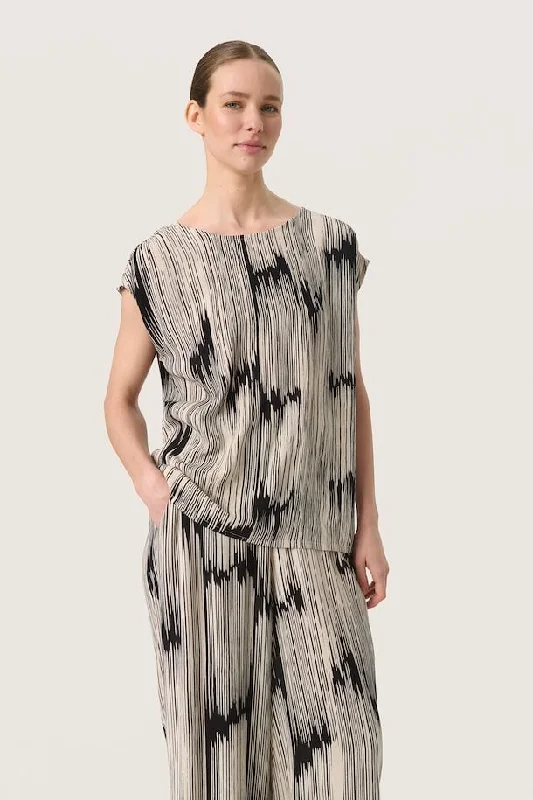 Soaked in Luxury Zaya Blouse in Black & Sandshell Scattered Smart Business Blouse