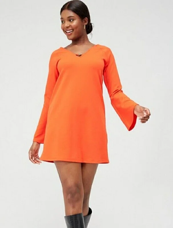 Flutter Sleeve Bead Detail Shift Mini Dress Orange Uk12****Ref V434 Cozy Cowl Neck Mini Dress